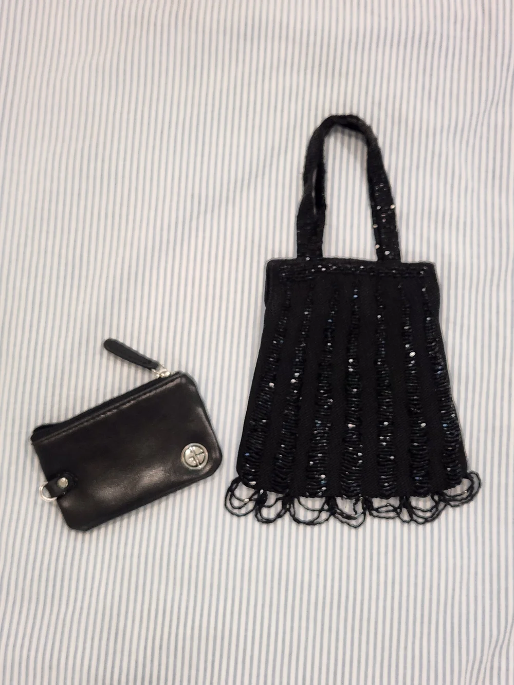 Gianni Bini Black Leather Coin Purse And Sequin Beaded Mini Purse - Picture 1 of 6